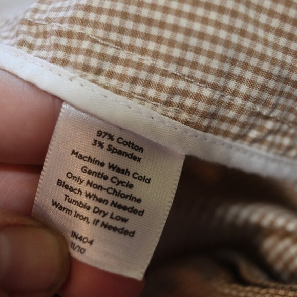 Talbots Tan Gingham Plaid Capri Pants Cotton Spandex 12 Bleach Project - Picture 9 of 12
